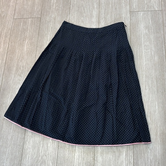 J. Crew Navy Blue Midi Skirt with White Polka Dots & Pink Trim size 4 - Picture 7 of 8